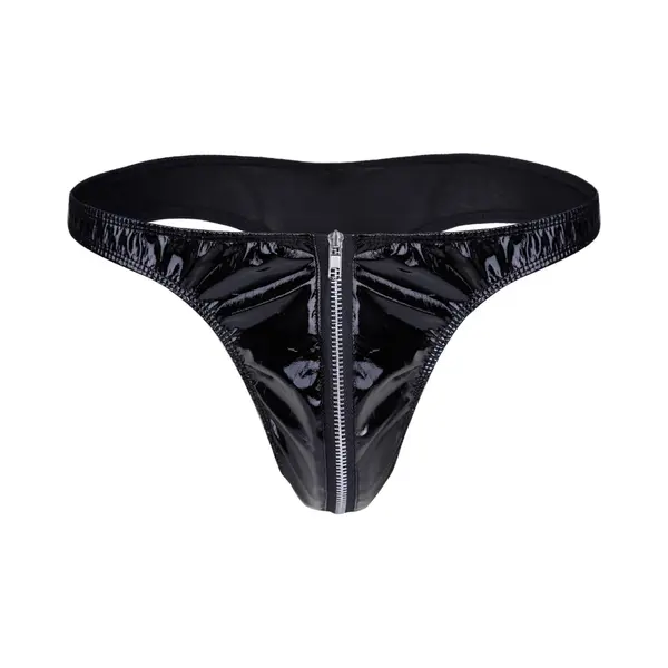 Heren Slip Met Rits - Latex Look - String Zwart - Sexy Design - Mannen String - Ondergoed Maat M thumbnail