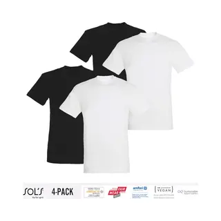 4 Pack Sol's Heren T-Shirt 100% Biologisch Katoen Ronde Hals Zwart En Wit Maat Xl