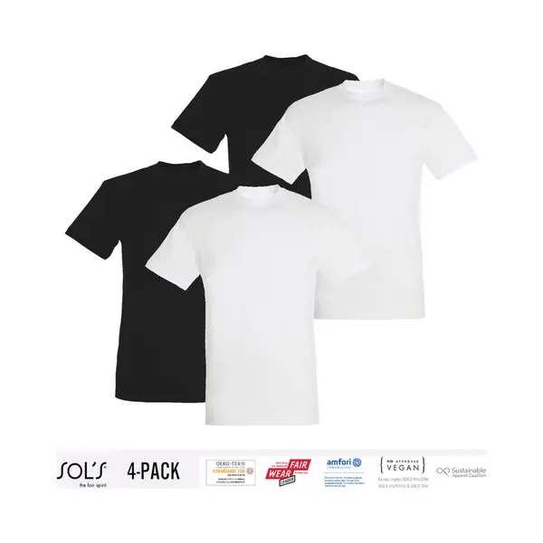 4 Pack Sol's Heren T-Shirt 100% Biologisch Katoen Ronde Hals Zwart En Wit Maat Xl thumbnail