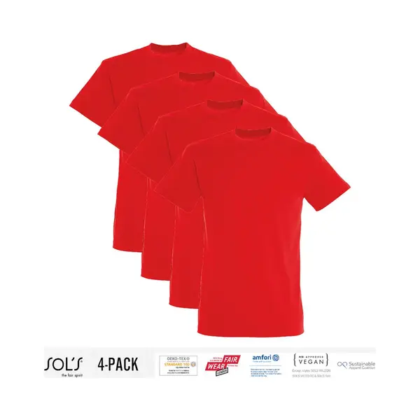 4 Pack Sol's Heren T-Shirt 100% Biologisch Katoen Ronde Hals Rood Maat 3XL thumbnail