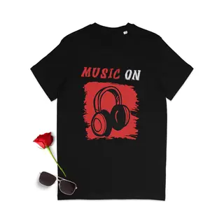 Stanley/Stella Muziek T-shirt - Music On Quote Tshirt- Leuk Muziek T Shirt Voor Mannen En Vrouwen Dj - Dames, Heren Tshirt Met Print Opdruk - Unisex Maten, S M L Xl