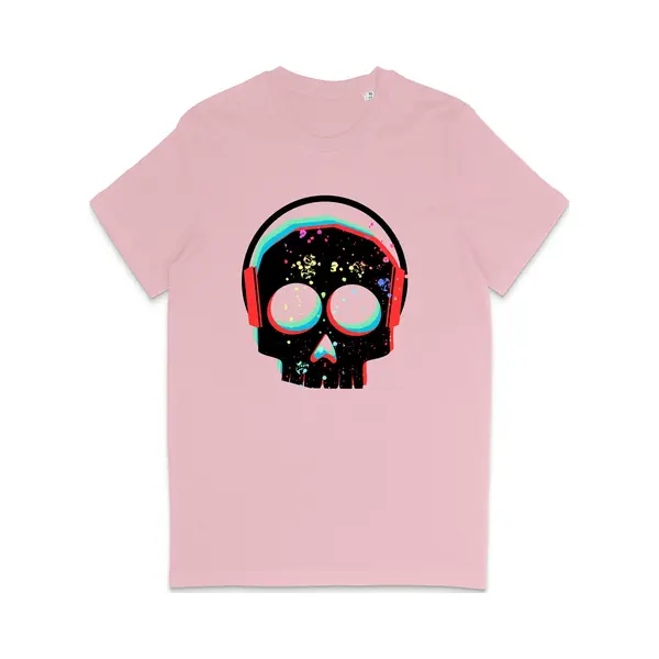 Stanley/Stella T Shirt Heren Dames - Dj Skull Grafische Print Opdruk - Roze - Maat Xl thumbnail