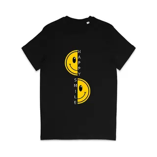 Stanley/Stella Heren Dames T Shirt - Happy Smiley - Zwart - Maat 3XL