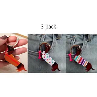 Teckel - Sleutelhanger Met Ring - Ringsleutelhanger - 3 Stuks - 3-pack - Kunststof - Sleutelhanger - Hond