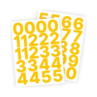 Stickey Cijfer Stickers / Plaknummers - Stickervellen Set - Geel - 5cm Hoog - Geschikt Voor Binnen En Buiten - Standaard Lettertype - Glans