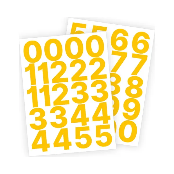 Stickey Cijfer Stickers / Plaknummers - Stickervellen Set - Geel - 5cm Hoog - Geschikt Voor Binnen En Buiten - Standaard Lettertype - Glans thumbnail