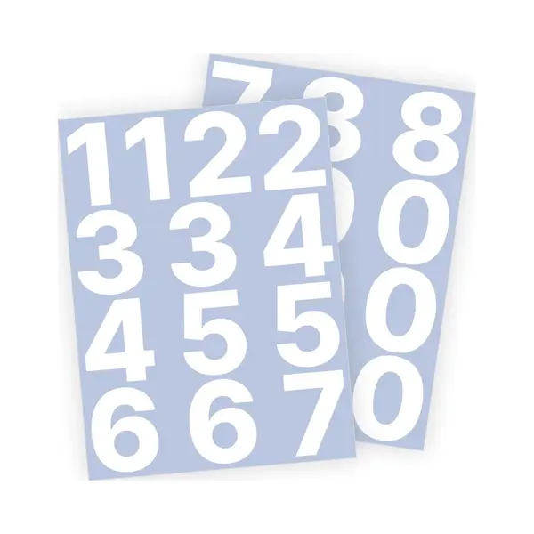 Stickey Cijfer Stickers / Plaknummers - Stickervellen Set - Wit - 6cm Hoog - Geschikt Voor Binnen En Buiten - Standaard Lettertype - Glans thumbnail