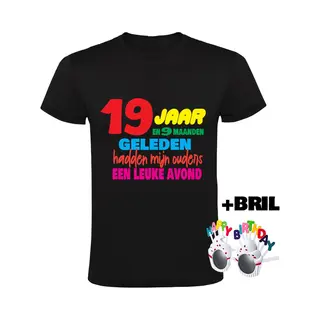 Sol's 19 Jaar Heren T-shirt + Happy Birthday Bril - Verjaardag - Jarig - Feest - 19e Verjaardag - Grappig