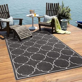 Outdoor Rug, Weatherproof, Indoor And Outdoor Rug, Balcony, Water-Repellent Rugs For Patio, Garden, Kitchen, Bathroom Or Living Room, Grey, 80 X 150