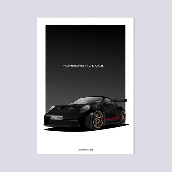 Car On Paper Porsche 911 GT3 Rs Zwart Poster - Autoposter 70 X 50 Cm | Kinderkamer | Slaapkamer | Kantoor thumbnail