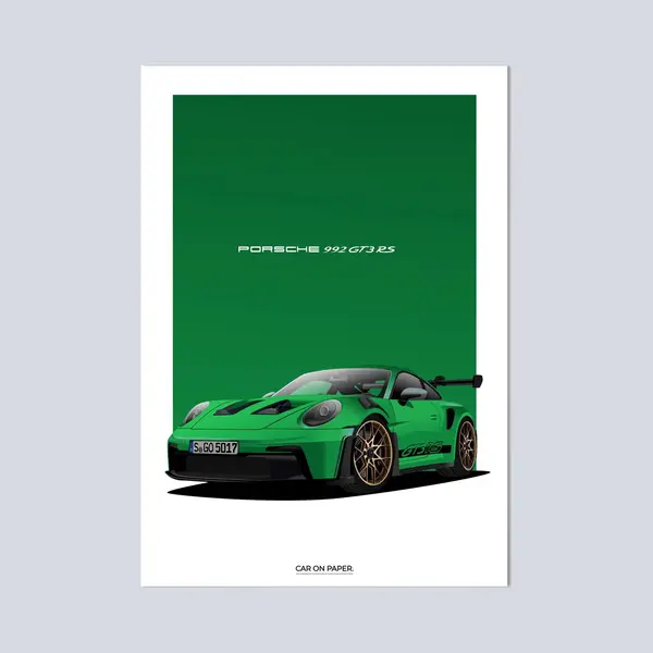 Car On Paper Porsche 911 GT3 Rs Groen Poster - Autoposter A4 (21 X 29, 7 Cm) | Kinderkamer | Slaapkamer | Kantoor thumbnail