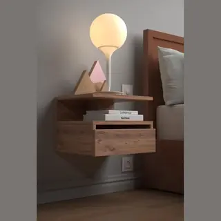 Dekorfim Nachtkastje Met Klep| Nachkast| Modern| Stijlvol| Functioneel| Maat 40x33.5x30.5 Cm | Licht Walnoot