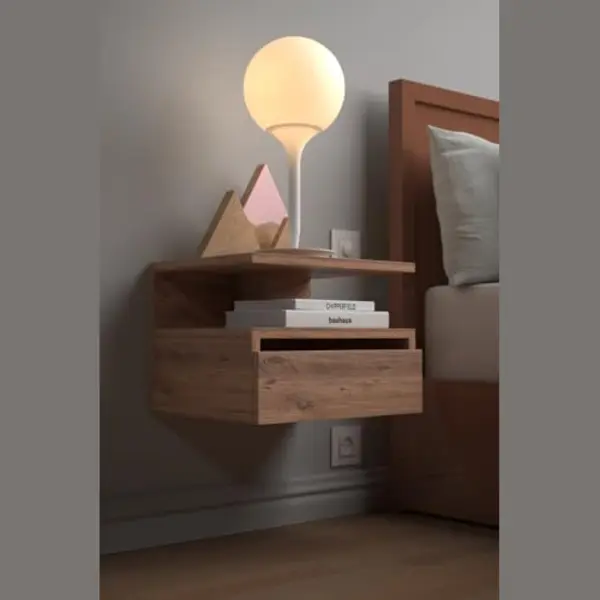 Dekorfim Nachtkastje Met Klep| Nachkast| Modern| Stijlvol| Functioneel| Maat 40x33.5x30.5 Cm | Licht Walnoot thumbnail