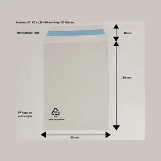 Tieke Packaging 100x - Cellofaan Zakjes - A7 - 80x120+30 Mm – Plastic Zakjes Met Plakstrip - 50 Micron - Transparant - Pp Zakjes 100% Recyclebaar
