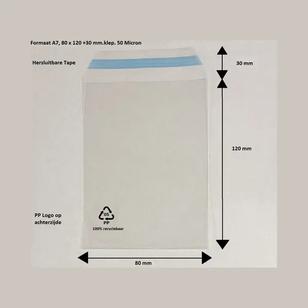 Tieke Packaging 100x - Cellofaan Zakjes - A7 - 80x120+30 Mm – Plastic Zakjes Met Plakstrip - 50 Micron - Transparant - Pp Zakjes 100% Recyclebaar thumbnail