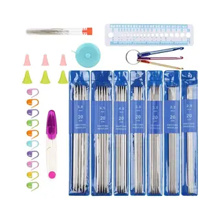 Breinaalden Set 35 Stuks Dubbele Punten 20-50 Mm Metaal 20 Cm Korte Rechte Naalden Voor Sokken Incl. Accessoires