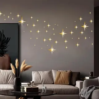 Spiegelstickers Sterren 82 Stuks - 3D Acryl Muurdecoratie Voor Woonkamer En Slaapkamer (Goud)