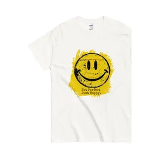Gildan Not Perfect Just Happy T Shirt - Dames En Heren - Grunge Smiley Opdruk - Wit - 2XL
