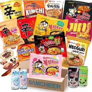 K-Ramen Samcheer Korean Ramen Noodles Box - Samyang Buldak, Nongshim Kimchi, Carbonara - 20-delig