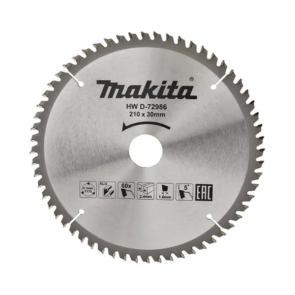 Makita, Zaagbladen, D-72986 T.C.T. Pjūklas 210X2, 4X30mm 5° T60 Aliuminio Pjovimui thumbnail