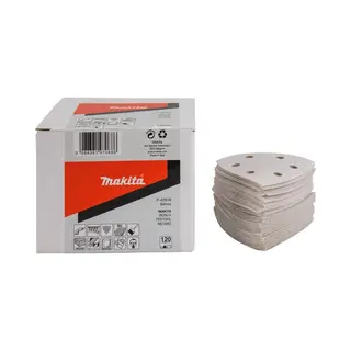 Makita, Schuurmiddelen, Schuurpapier, Klittenband, 94 X 94 (6 Gaten), Korrel 120, 50 Stuks. (120)