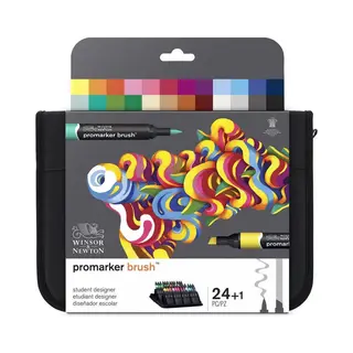 Winsor & Newton, Promarker Brush, Student Designer Wallet, Set Of 24, Alcohol Based Dual Tip Markers