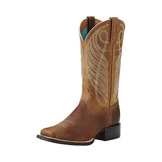 Ariat Women's Round Up Wide Square Toe Western Boot, Powder Brown, 6 Uk