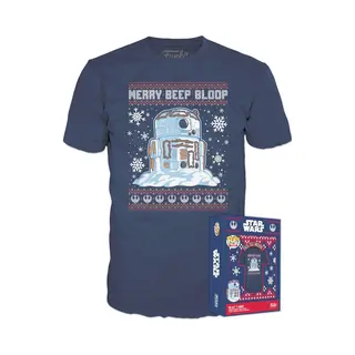 Funko Star Wars Heren Tshirt -L- Holiday Pop! Tees R2-D2 Snowman Blauw