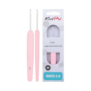 KnitPro Waves Haken, 2 Mm Haak, Ergonomische Zachte Handgrepen, Zachte Rubberen Handgreep Voor Artritische Handen, Lichte En Comfortabele Haaknaalden