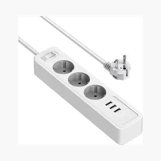 StayPowered Stekkerdoos Met Usb - Opladen & Stroom In Eén - 3 Stopcontacten - 3 Usb Poorten - Snellaadfunctie - Overbelastingsbeveiliging - 2m Kabel