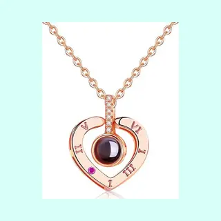 Volg Hartjes Ketting Rose Goud Met Holografische Tekst - Liefde - Valentijn - Romantisch - Vriendschapsketting - Relatie Ketting - Ketting Voor Vriendin -