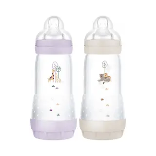 Mam Easy Start Anti-Colic Baby Bottle, 4+ Months, Fast Flow (2 X 320 Ml) Lilac + Sand - Bottle To Reduce Colic And Baby Discomfort - Baby Bottle