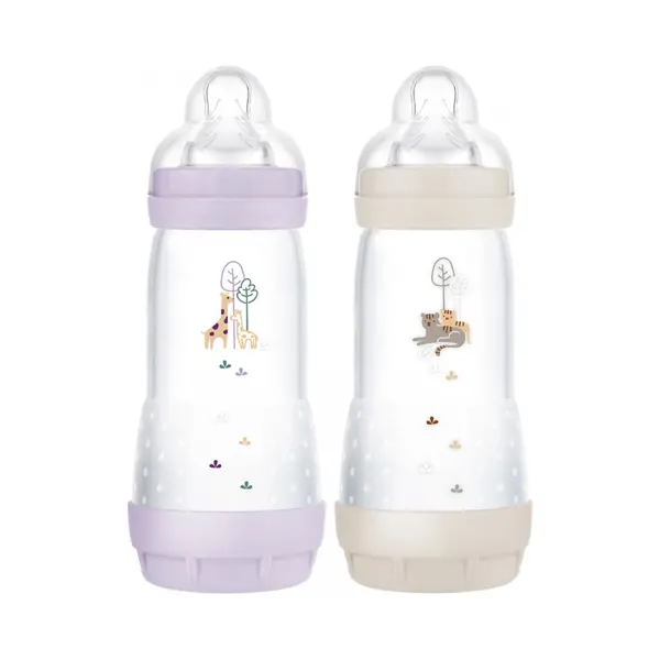 Mam Easy Start Anti-Colic Baby Bottle, 4+ Months, Fast Flow (2 X 320 Ml) Lilac + Sand - Bottle To Reduce Colic And Baby Discomfort - Baby Bottle thumbnail