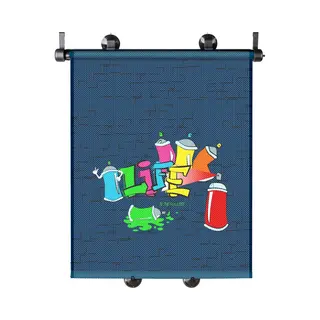 Walser Sonnenrollo, 2er Set Sonnenblenden Graffiti Blau