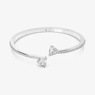 Swarovski Attract Soul White Crystal Heart Bangle 5518814 M In Silver