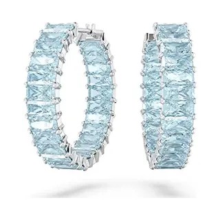 Swarovski Matrix Hoop Earrings, Baguette Cut, Blue, Rhodium Plated
