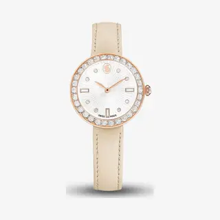 Swarovski Certa Rose Gold Tone Plated Leather Strap Watch 5672968 In White