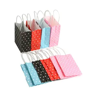 12 Stuks Mix Papieren Zakjes Witte Stippen Met Handvat - Bruiloft - Traktatie - Uitdeelzakjes - Gift Bag Kinderfeestje
