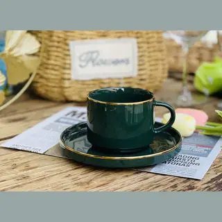 Selinex Koffie Kop Groen Met Gouden Rand
