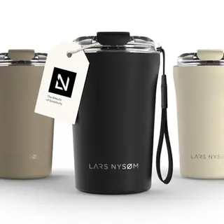 Lars NysØM Cafe To-go Thermosbeker Met Riem En Deksel Van Tritan, 380 Ml, Reisbeker 0, 38 Liter Met Isolatie, Waterdichte Thermobeker Van Roestvrij