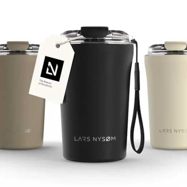 Lars NysØM Thermo Coffee Mug-to-go With Strap 13oz | Travel Mug 0.38 Liter With Insulation | Leak Proof Stainless Steel Thermal Tumbler For Coffee thumbnail