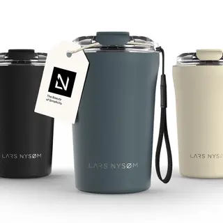 Lars NysØM Thermo Coffee Mug-to-go With Strap 13oz | Travel Mug 0.38 Liter With Insulation | Leak Proof Stainless Steel Thermal Tumbler For Coffee