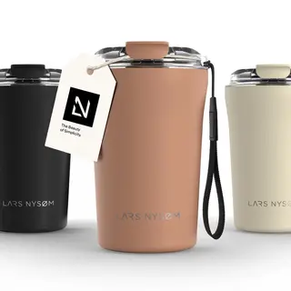 Lars NysØM Thermo Coffee Mug-to-go With Strap 13oz | Travel Mug 0.38 Liter With Insulation | Leak Proof Stainless Steel Thermal Tumbler For Coffee