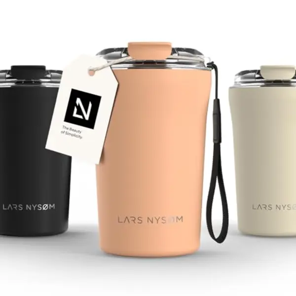 Lars NysØM Thermo Coffee Mug-to-go With Strap 13oz | Travel Mug 0.38 Liter With Insulation | Leak Proof Stainless Steel Thermal Tumbler For Coffee thumbnail
