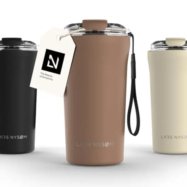 Lars NysØM Cafe To-go Thermosbeker Met Riem En Deksel Van Tritan, 500 Ml, Reisbeker 0, 5 Liter Met Isolatie, Waterdichte Thermobeker Van Roestvrij thumbnail