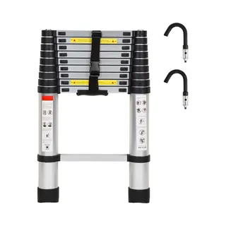 Telescopische-Telescopische Ladders -Met Haken- Soft Close - Werkhoogte 2.6 M - Multifunctioneel- Zilverachtig-enkele Trap- Belasting 150 Kg