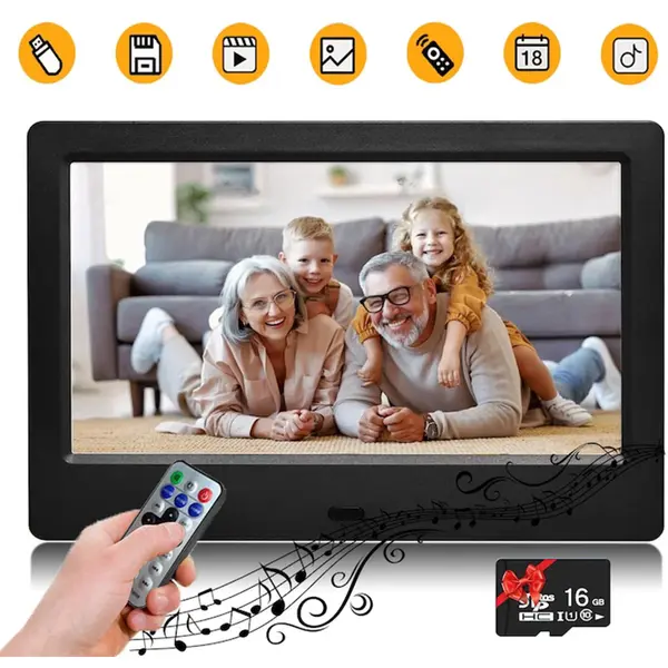 Gsedaox - Digitale Fotolijst 7 Inch- Fotolijstjemet Afstandsbediening-Resolutie 800 X 480 - Opslagcapaciteit 16 Gb -Zwart thumbnail