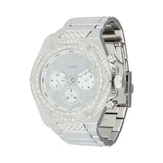 Guess Fury Herren Armbanduhr Mi Zirkonia In Der Farbe Silber Mit Armband Aus Edelstahl, Wasserdichtigkeit, 5 Bar, Gehäusedurchmesser, 50 Mm,