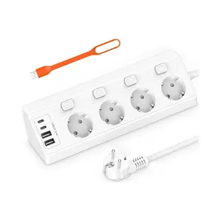 StayPowered Hoekstopcontact - Slim En Veilig Opladen In Elke Keuken - 4 Stopcontacten - 2 Usb-C - 2 Usb-A - Aparte Schakelaars -