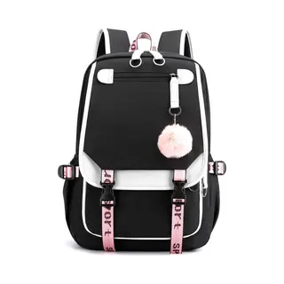 Meisjes School Student Schooltas Outdoor Rugzak Met Usb-Oplaadpoort, Zwart Wit - Schooltas - Rugzak - Rugtas - School - Meisjes - Jongens - Tieners -